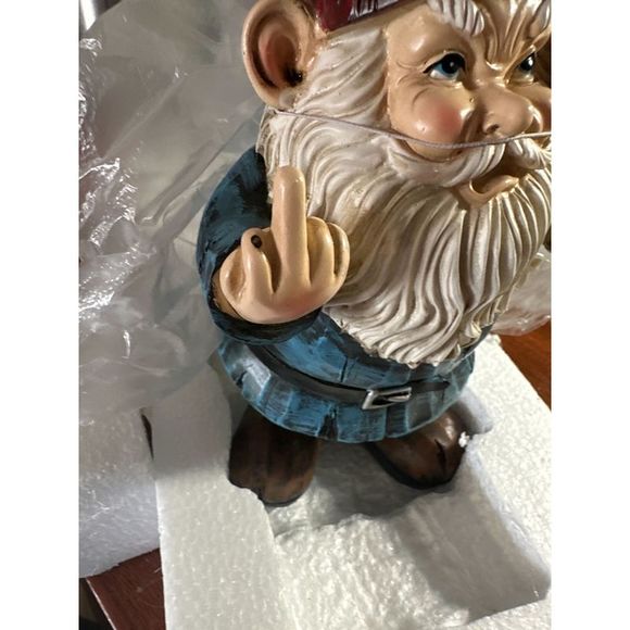 12in Grumpy Gnome Flipping The Bird Garden Sculpture Home Decor Outdoor Statue - Picture 7 of 8